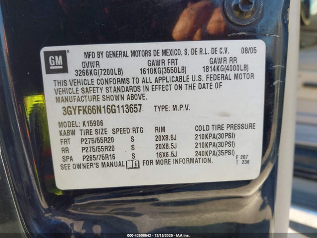 2006 CADILLAC ESCALADE ESV 3GYFK66N16G113657 Photo 8