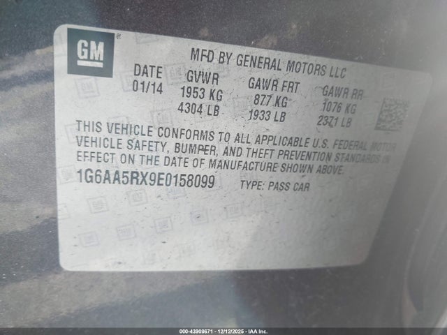 Aukcja sprzedaży 2014 Cadillac Ats Standard, vin: 1G6AA5RX9E0158099, numer aukcji: 43908671