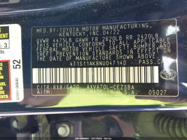 2022 TOYOTA CAMRY 4T1S11AK8NU047140 Photo 8