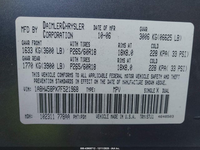 2007 CHRYSLER ASPEN 1A8HW58PX7F521968 Photo 8