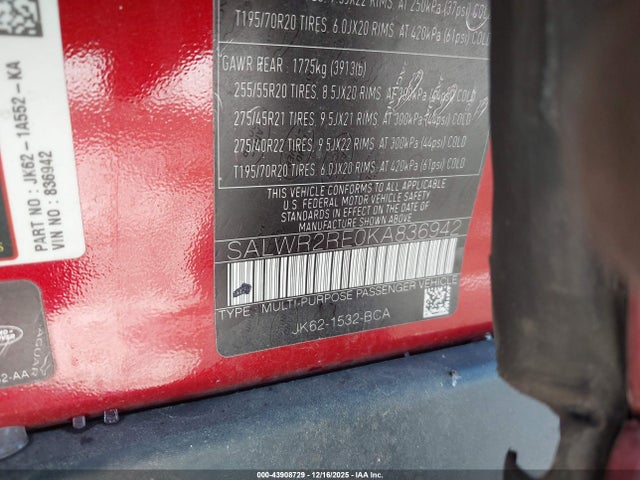 2019 LAND ROVER RANGE ROVER SPORT SALWR2RE0KA836942 Photo 8