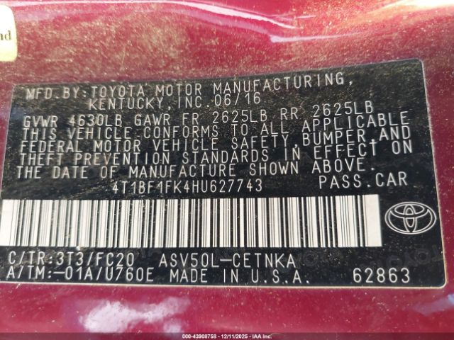 2017 TOYOTA CAMRY 4T1BF1FK4HU627743 Photo 8