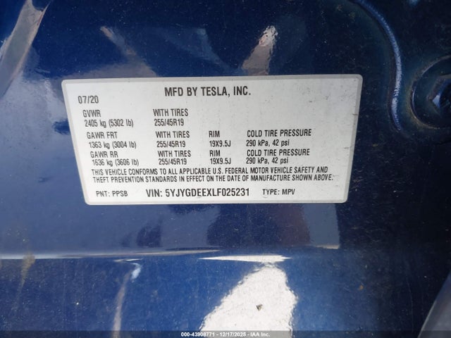 2020 TESLA MODEL Y 5YJYGDEEXLF025231 Photo 8