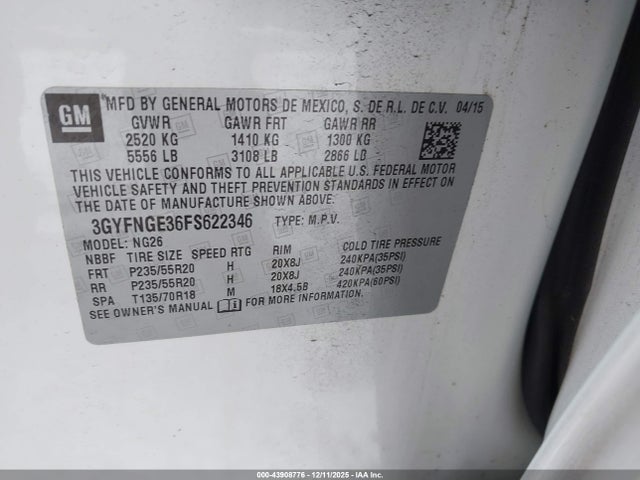 2015 CADILLAC SRX 3GYFNGE36FS622346 Photo 8