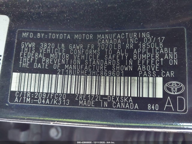 Toyota COROLLA SE 2017 2T1BURHE3HC869601 Image 9