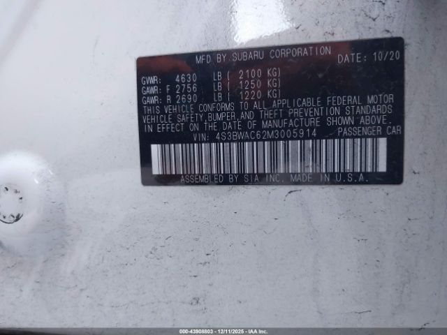 2021 SUBARU LEGACY 4S3BWAC62M3005914 Photo 8