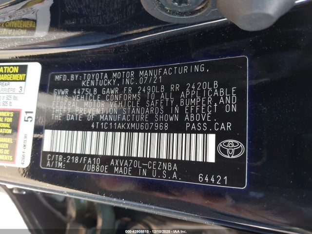 4T1C11AKXMU607968 Toyota CAMRY LE