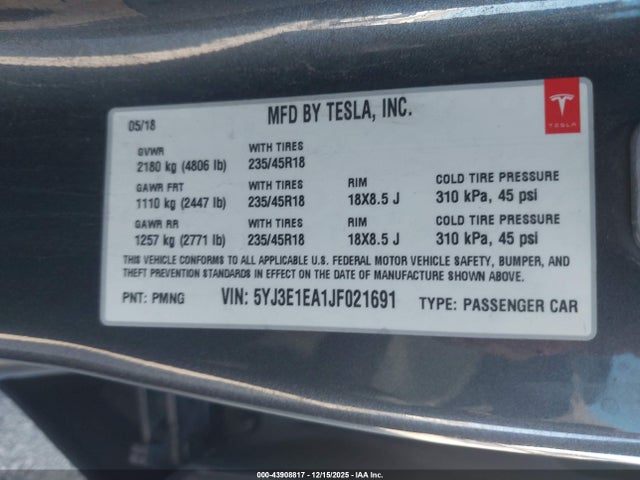 2018 TESLA MODEL 3 5YJ3E1EA1JF021691 Photo 8