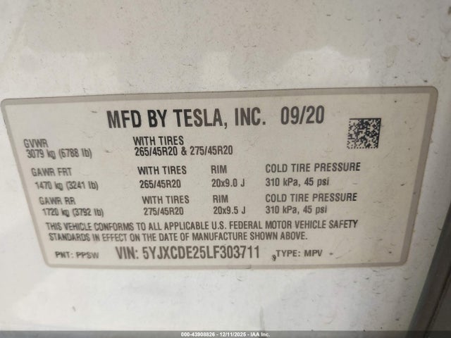 2020 TESLA MODEL X 5YJXCDE25LF303711 Photo 8