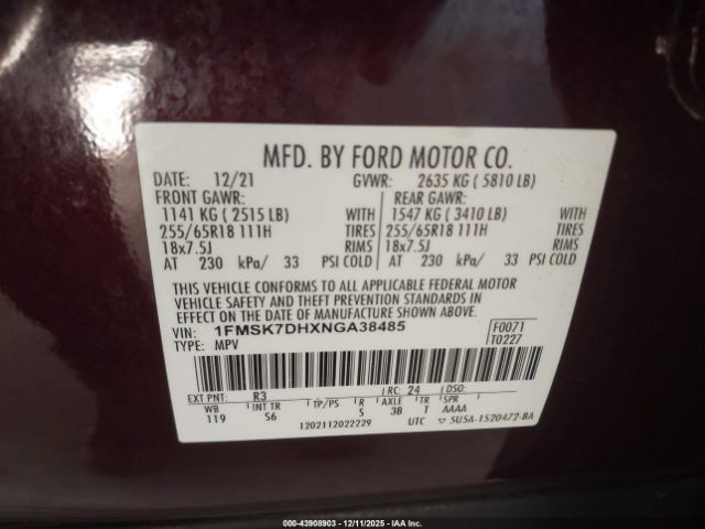 2022 FORD EXPLORER 1FMSK7DHXNGA38485 Photo 8