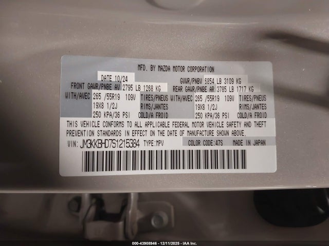 Aukcja sprzedaży 2025 Mazda Cx-90 3.3 Turbo Preferred Package, vin: JM3KKBHD7S1215384, numer aukcji: 43908946