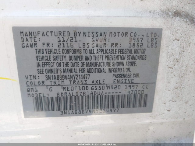 Nissan Sentra S Xtronic Cvt 2022 3N1AB8BV4NY214477 Image 9