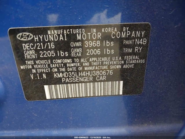 KMHD35LH4HU380676 Hyundai ELANTRA GT