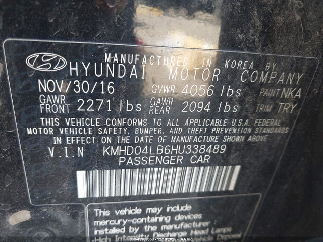 43909053 :رقم المزاد ، KMHD04LB6HU338489 vin ، 2017 Hyundai Elantra Sport مزاد بيع
