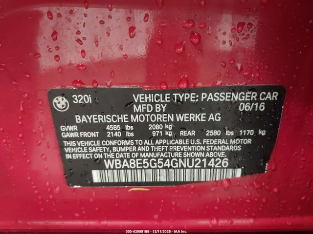 BMW 320i 2016 WBA8E5G54GNU21426 Image 9