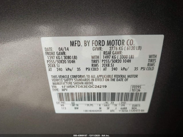 2014 FORD EXPLORER 1FM5K7D83EGC24219 Photo 8