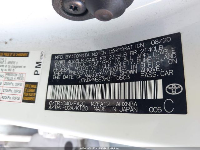 2021 TOYOTA COROLLA JTND4MBE7M3110503 Photo 8