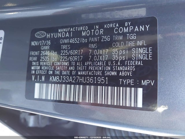 KM8J33A27HU361951 Hyundai Tucson Eco