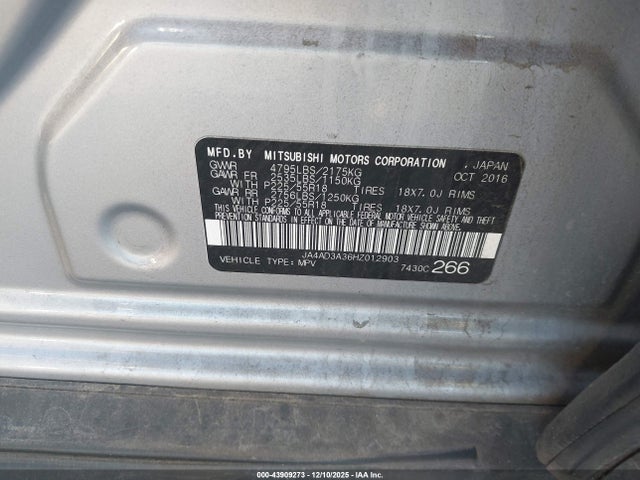 Aukcja sprzedaży 2017 Mitsubishi Outlander Se, vin: JA4AD3A36HZ012903, numer aukcji: 43909273