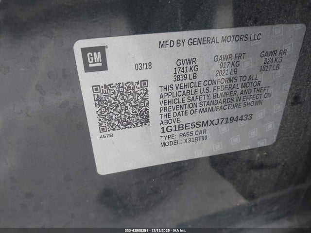 1G1BE5SMXJ7194433 Chevrolet Cruze Lt Auto