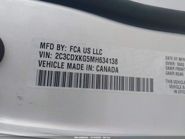2C3CDXKG5MH634138 Dodge Charger Police Awd