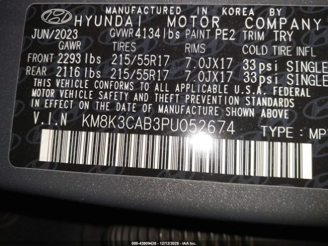 2023 HYUNDAI KONA KM8K3CAB3PU052674 Photo 8