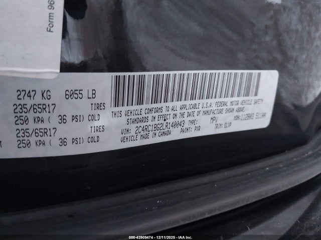 43909474 :رقم المزاد ، 2C4RC1BG2LR140043 vin ، 2020 Chrysler Pacifica Touring L مزاد بيع