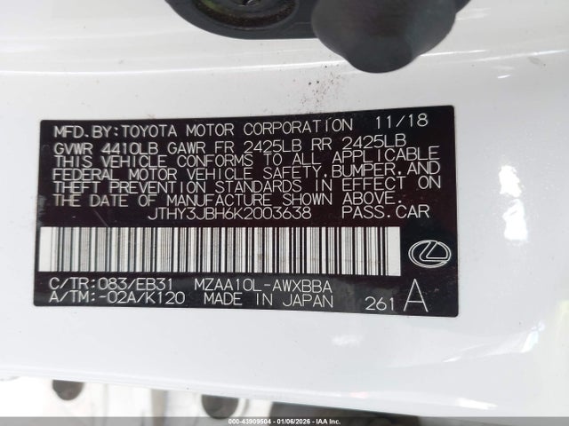 JTHY3JBH6K2003638 Lexus Ux 200 F Sport