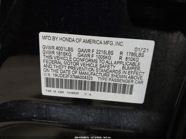 Aukcja sprzedaży 2021 Acura Ilx Standard, vin: 19UDE2F37MA004323, numer aukcji: 43909519