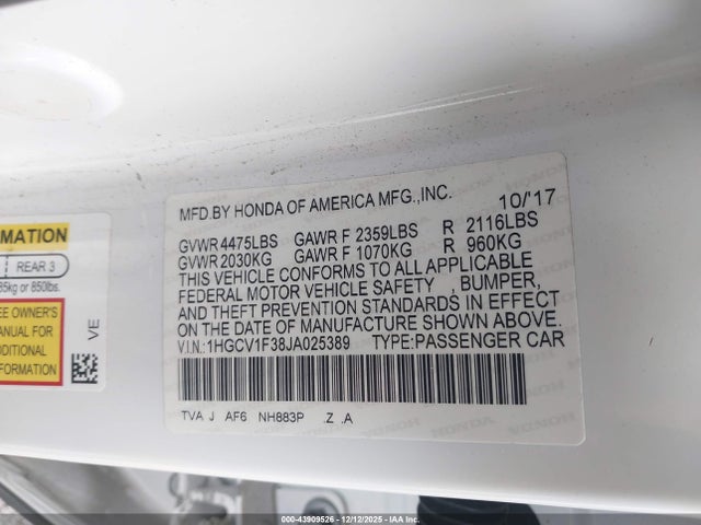 1HGCV1F38JA025389 Honda Accord Sport