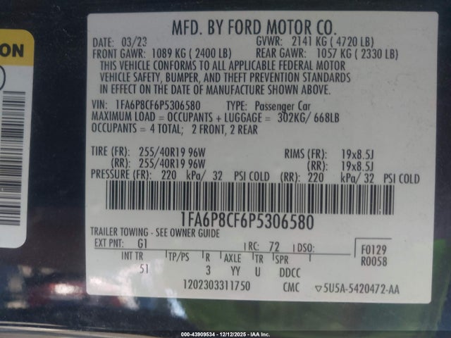 Aukcja sprzedaży 2023 Ford Mustang Gt Premium Fastback, vin: 1FA6P8CF6P5306580, numer aukcji: 43909534