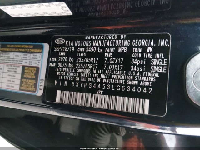 2020 KIA SORENTO 5XYPG4A53LG634042 Photo 8