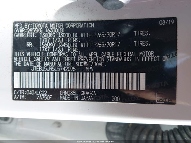 JTEBU5JR5L5742095 Toyota 4runner Trd Off Road Premium