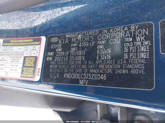 Aukcja sprzedaży 2018 Kia Niro Lx, vin: KNDCB3LC3J5211146, numer aukcji: 43909596