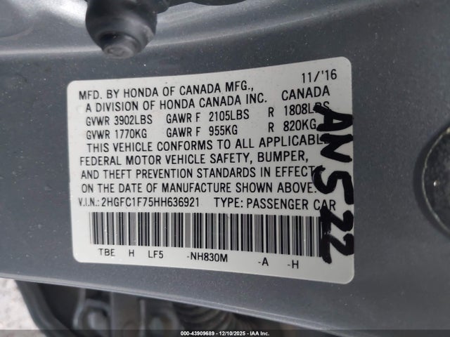 Honda Civic Ex-l 2017 2HGFC1F75HH636921 Image 9