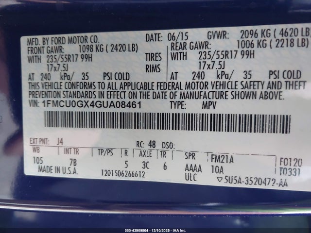 1FMCU0GX4GUA08461 Ford Escape