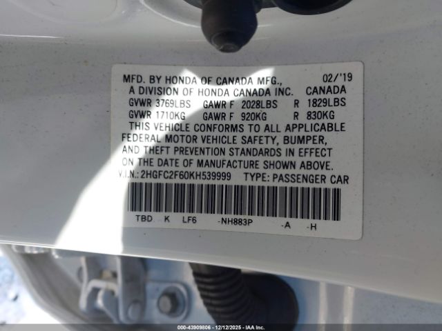 2019 HONDA CIVIC 2HGFC2F60KH539999 Photo 8