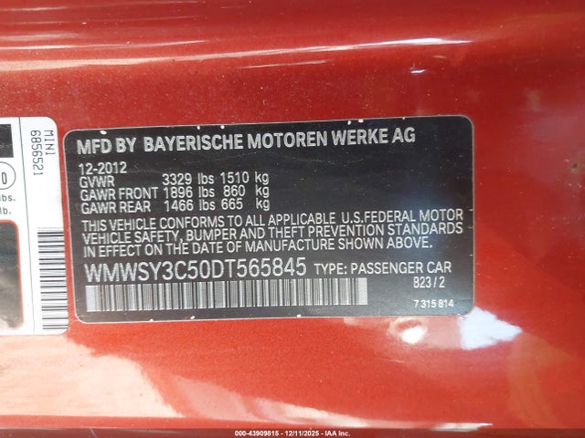 2013 MINI ROADSTER WMWSY3C50DT565845 Photo 8