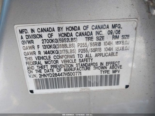 2007 ACURA MDX 2HNYD28447H500771 Photo 8