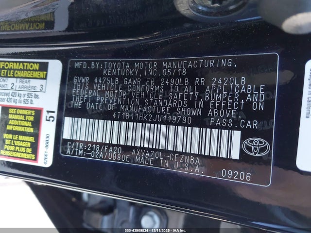 4T1B11HK2JU119790 Toyota CAMRY LE