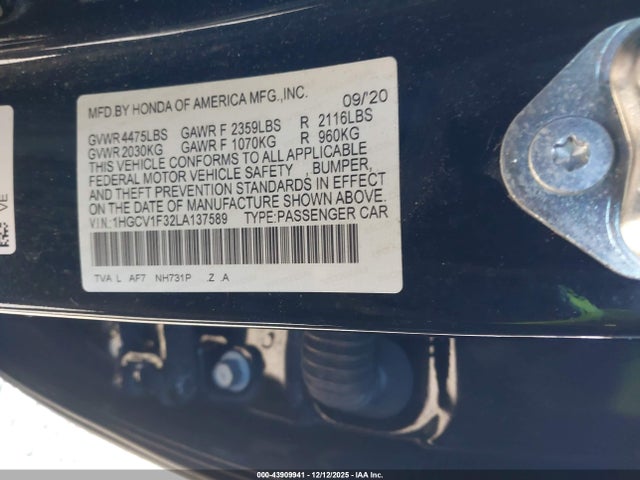 1HGCV1F32LA137589 Honda Accord Sport