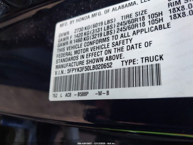 2020 HONDA RIDGELINE 5FPYK3F50LB020652 Photo 8