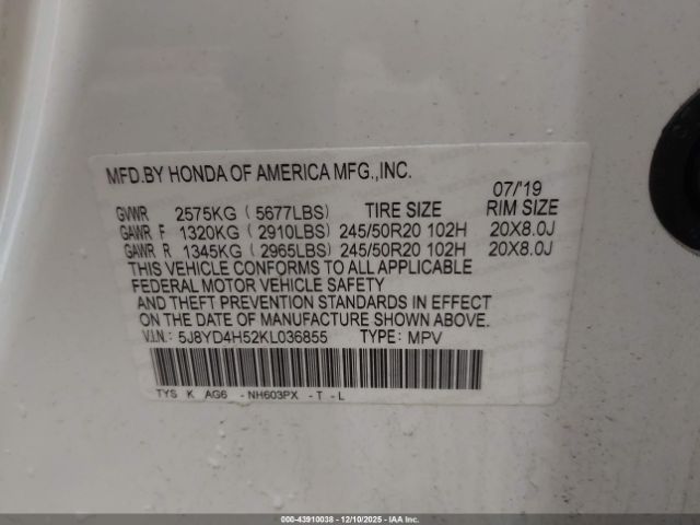 2019 ACURA MDX 5J8YD4H52KL036855 Photo 8
