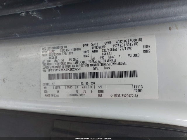 2018 FORD TRANSIT VAN 1FTYR1ZMXJKB23220 Photo 8