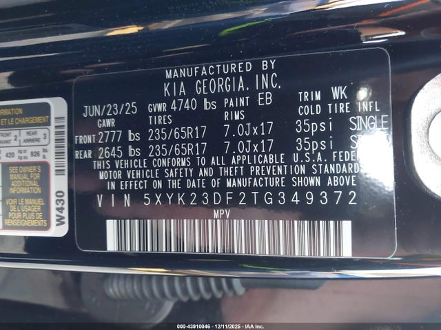 5XYK23DF2TG349372 KIA Sportage Lx