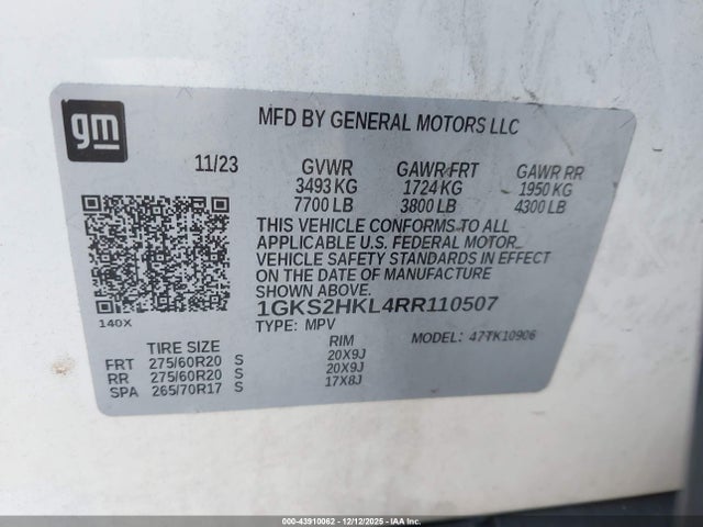 1GKS2HKL4RR110507 GMC Yukon Xl 4wd At4