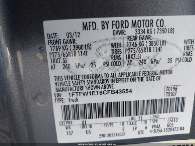 2012 FORD F-150 1FTFW1ET6CFB43554 Photo 8