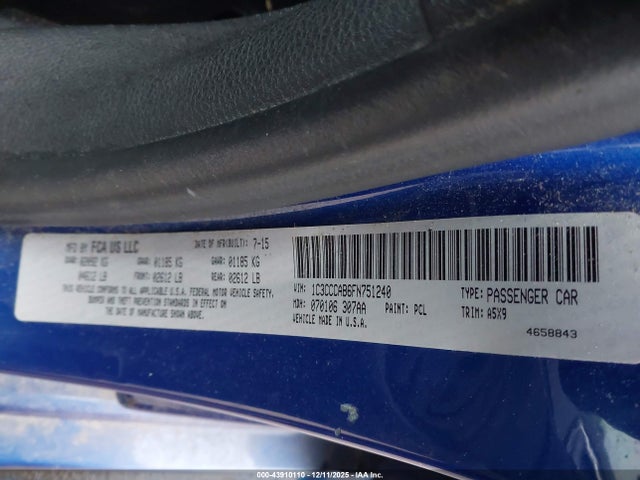 2015 Chrysler 200 Limited მანქანა იყიდება აუქციონზე, vin: 1C3CCCAB6FN751240, აუქციონის ნომერი: 43910110