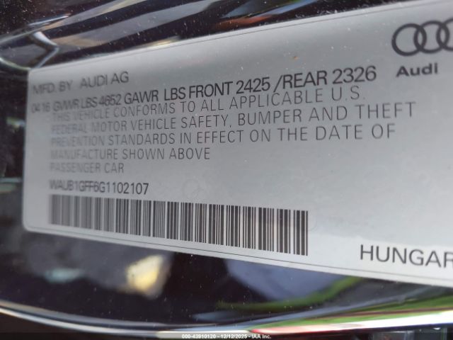 2016 AUDI S3 WAUB1GFF6G1102107 Photo 8