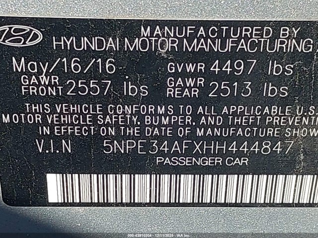 5NPE34AFXHH444847 Hyundai Sonata Sport